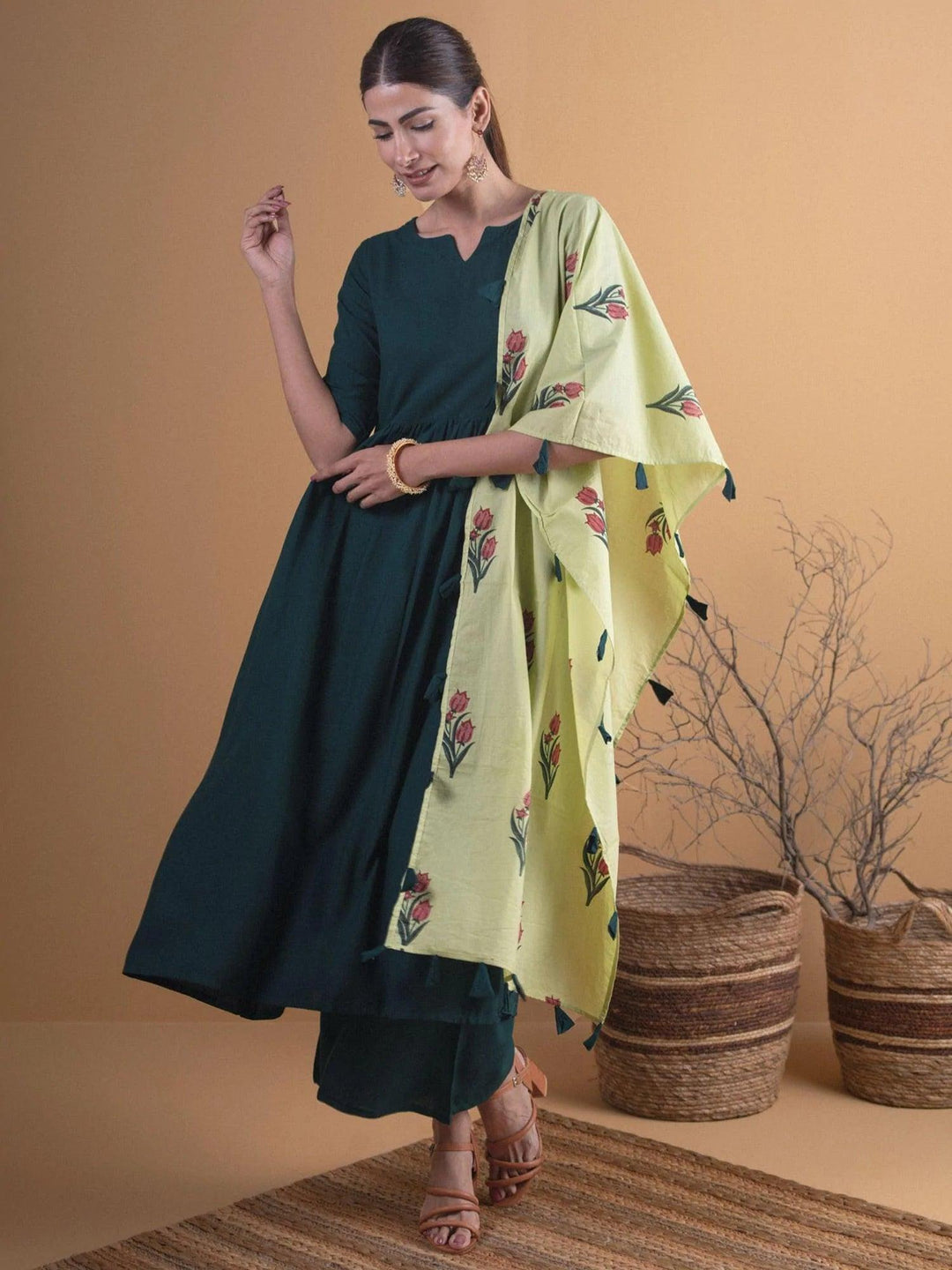 Green Solid Rayon Suit Set - ShopLibas