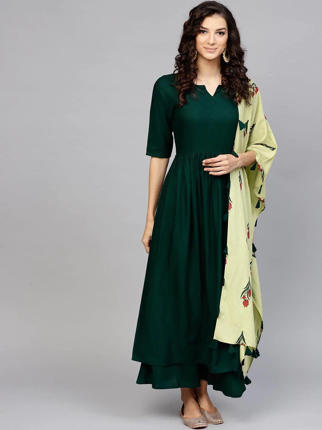 Green Solid Rayon Suit Set