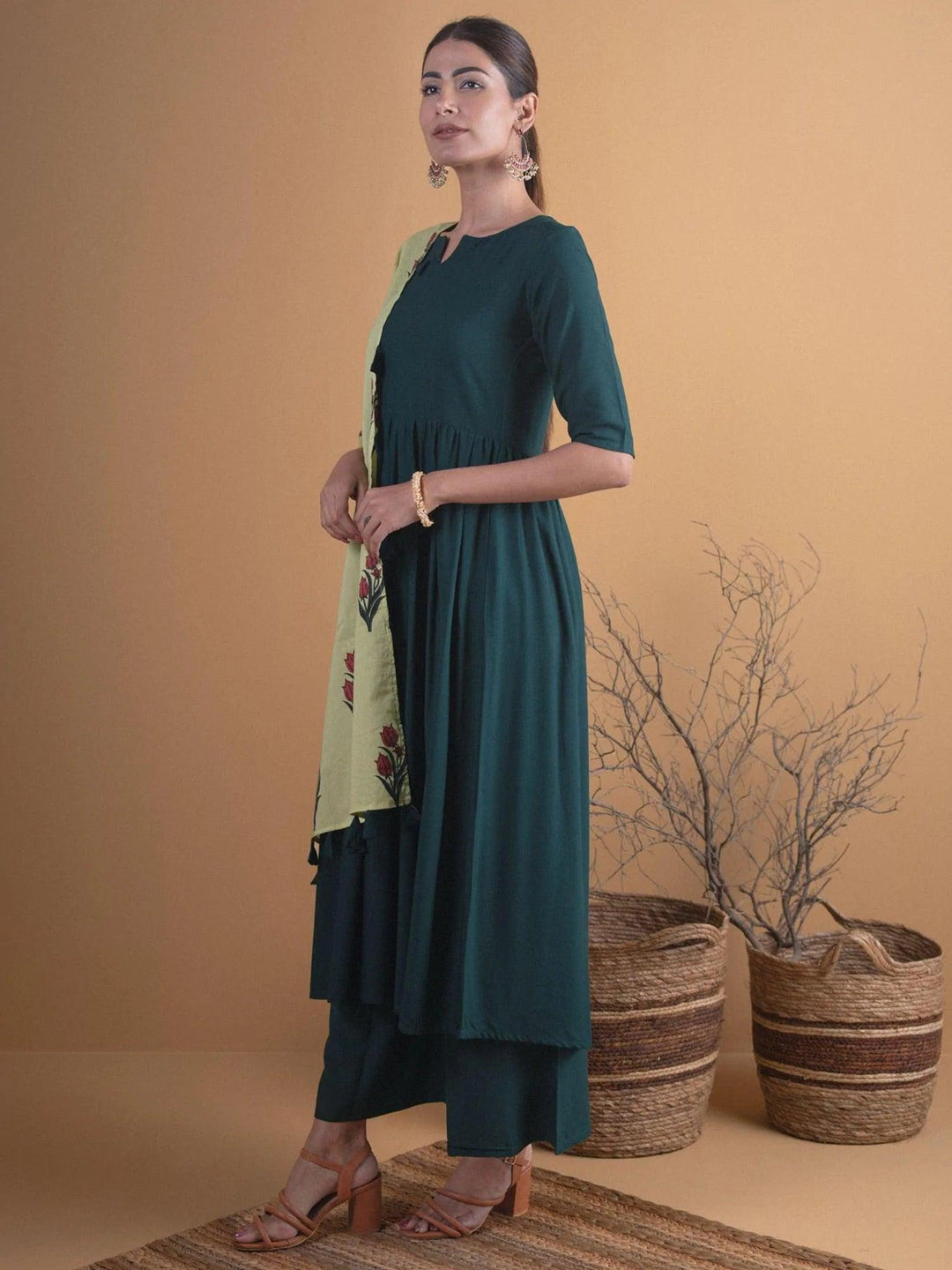 Green Solid Rayon Suit Set - ShopLibas