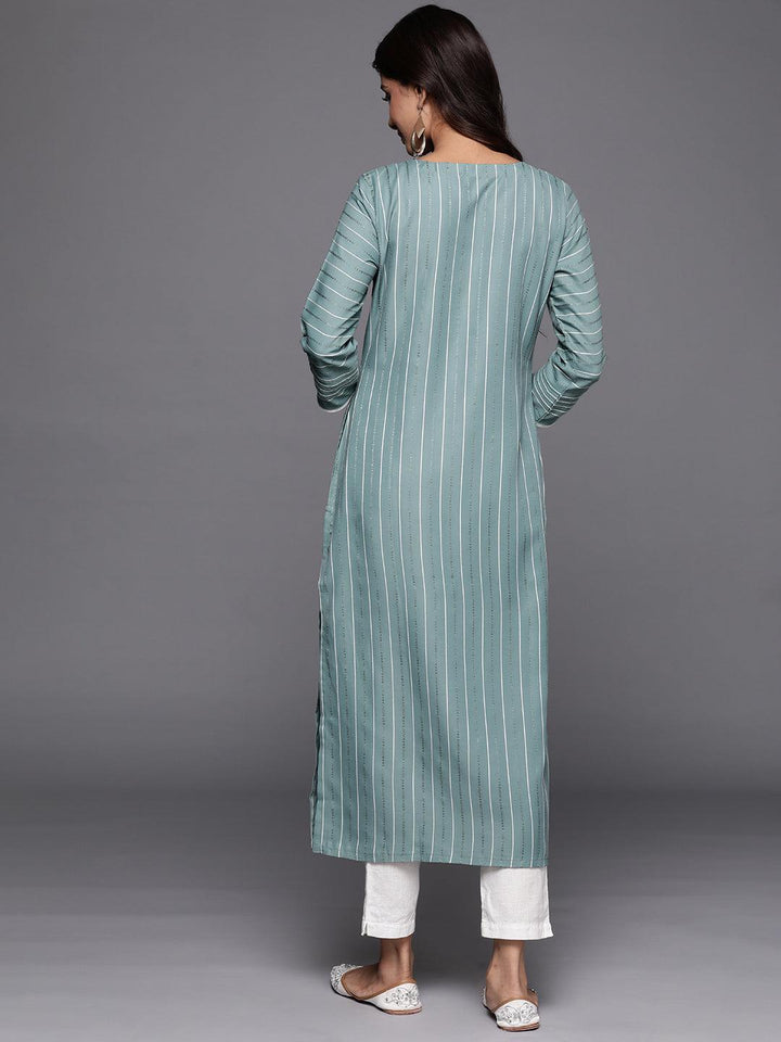 Green Woven Design Cotton Straight Kurta - ShopLibas