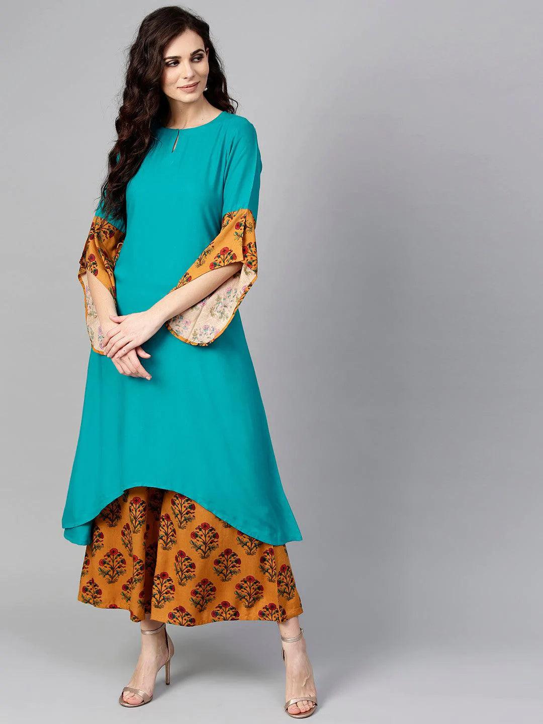 Green Solid Rayon Kurta Set