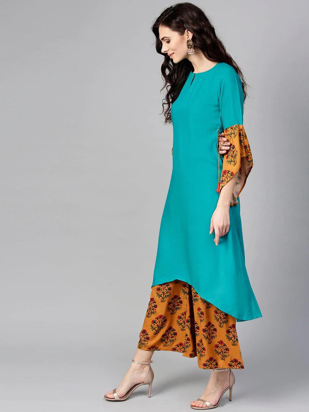 Green Solid Rayon Kurta Set