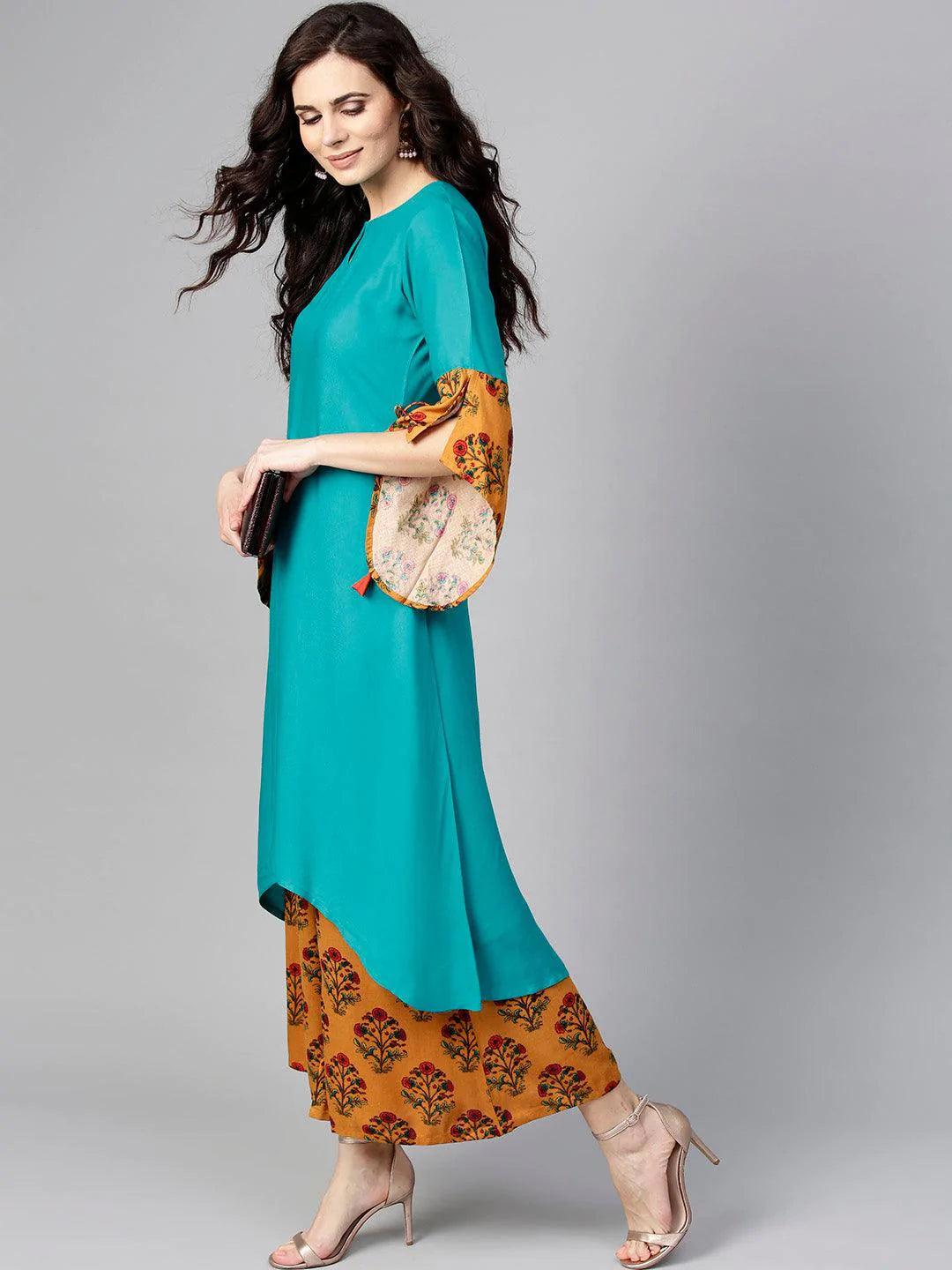 Green Solid Rayon Kurta Set