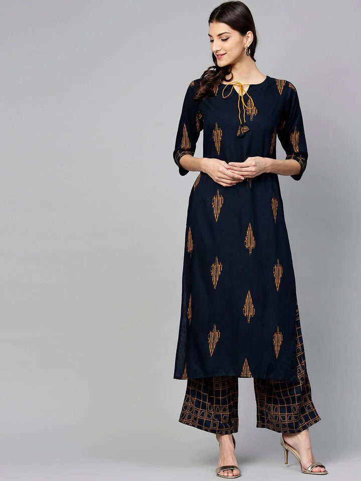 Blue Printed Rayon Kurta Set - ShopLibas