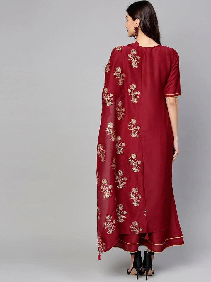 Maroon Solid Muslin Suit Set - ShopLibas