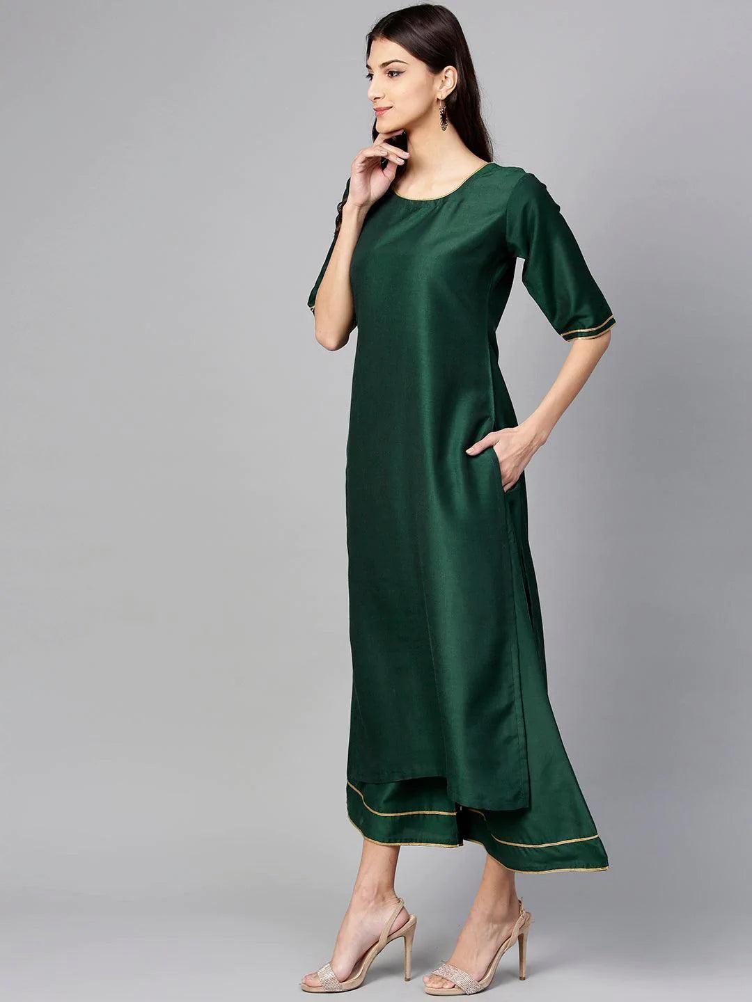 Green Solid Silk Suit Set