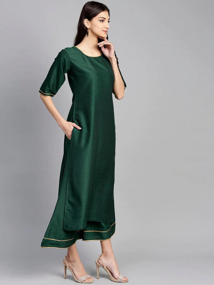 Green Solid Silk Suit Set - ShopLibas