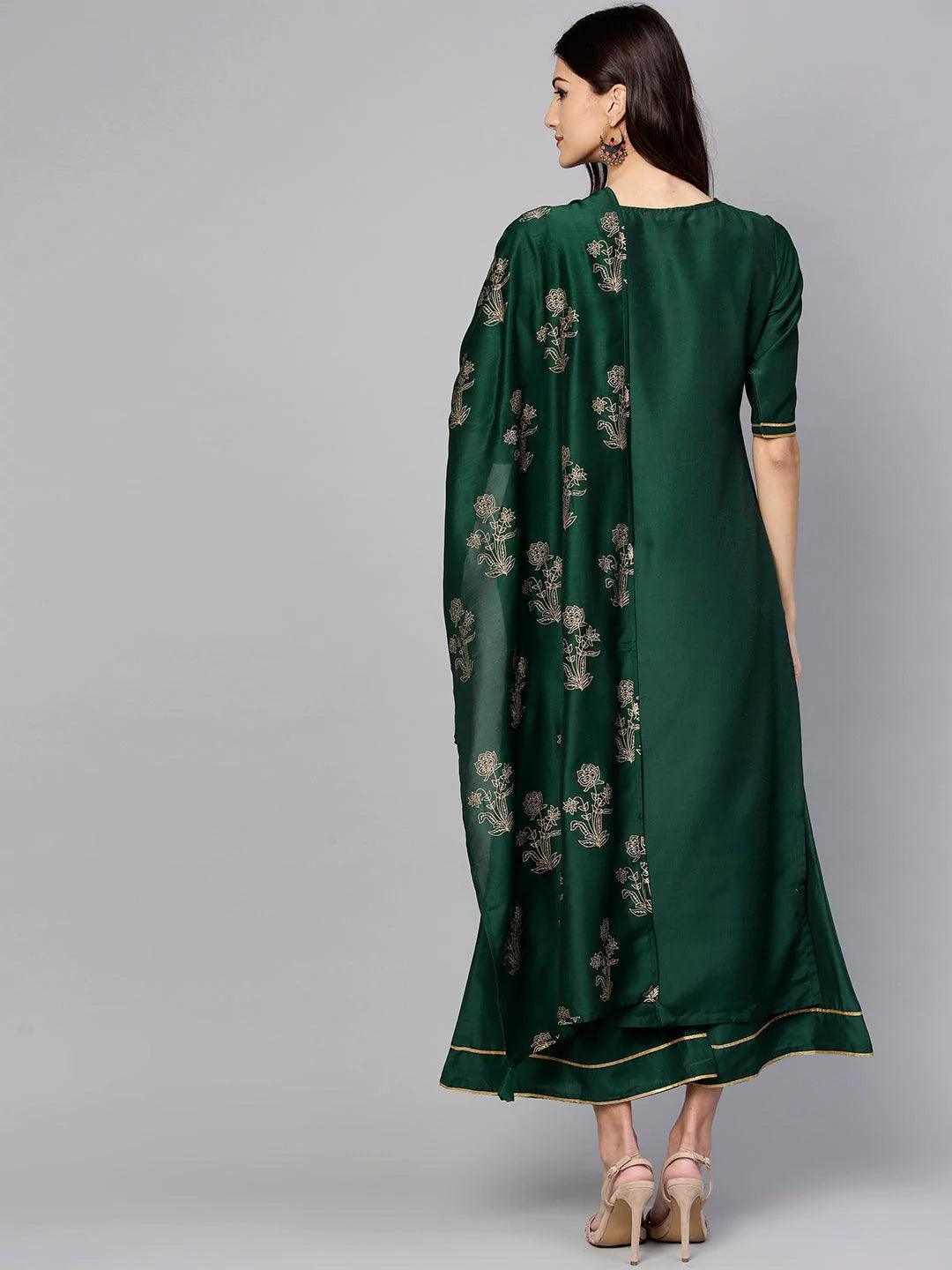 Green Solid Silk Suit Set