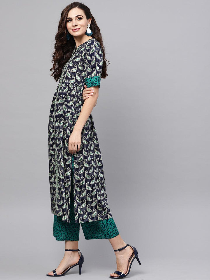 Blue Printed Cotton Suit Set - ShopLibas