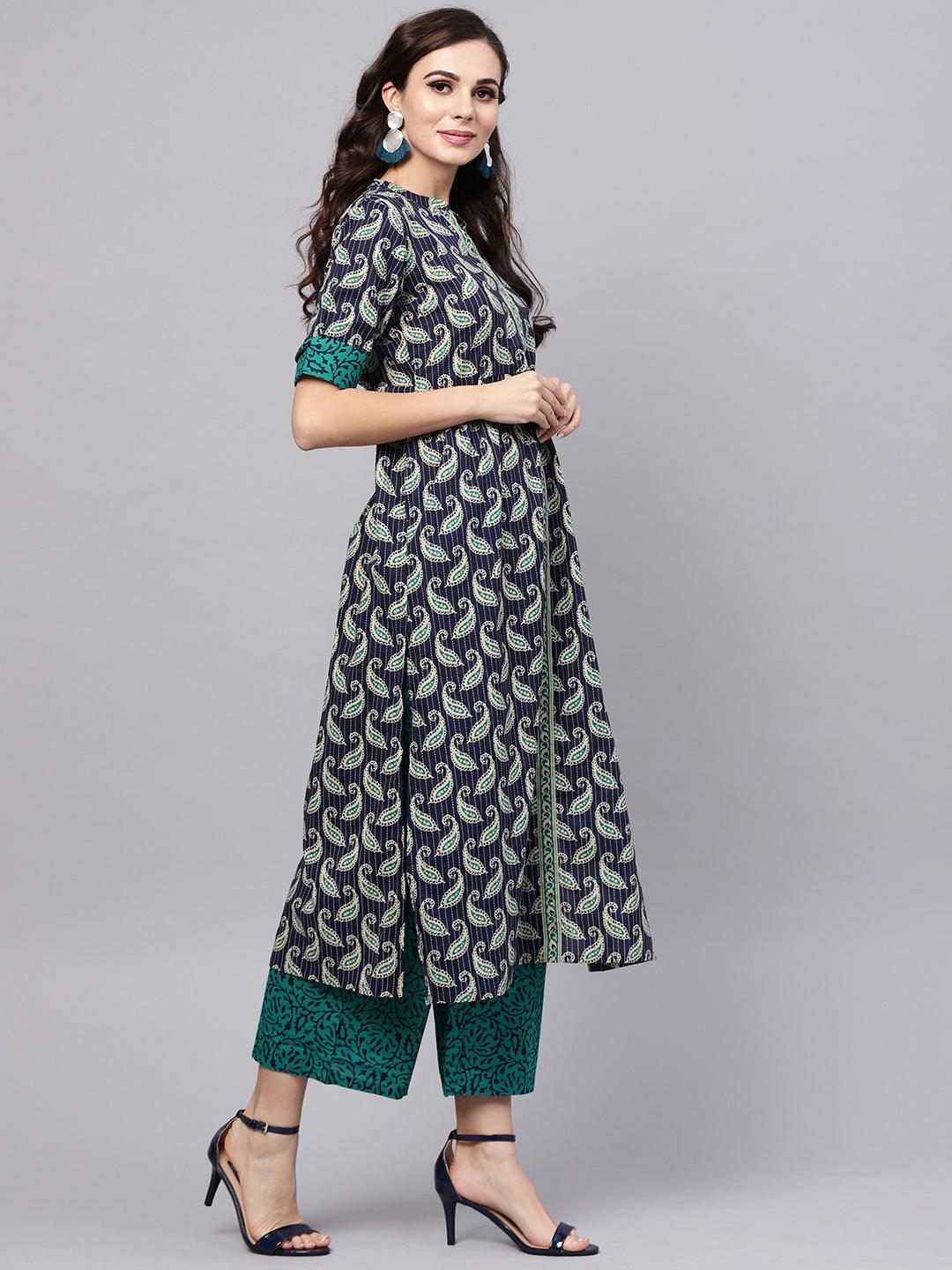 Blue Printed Cotton Suit Set