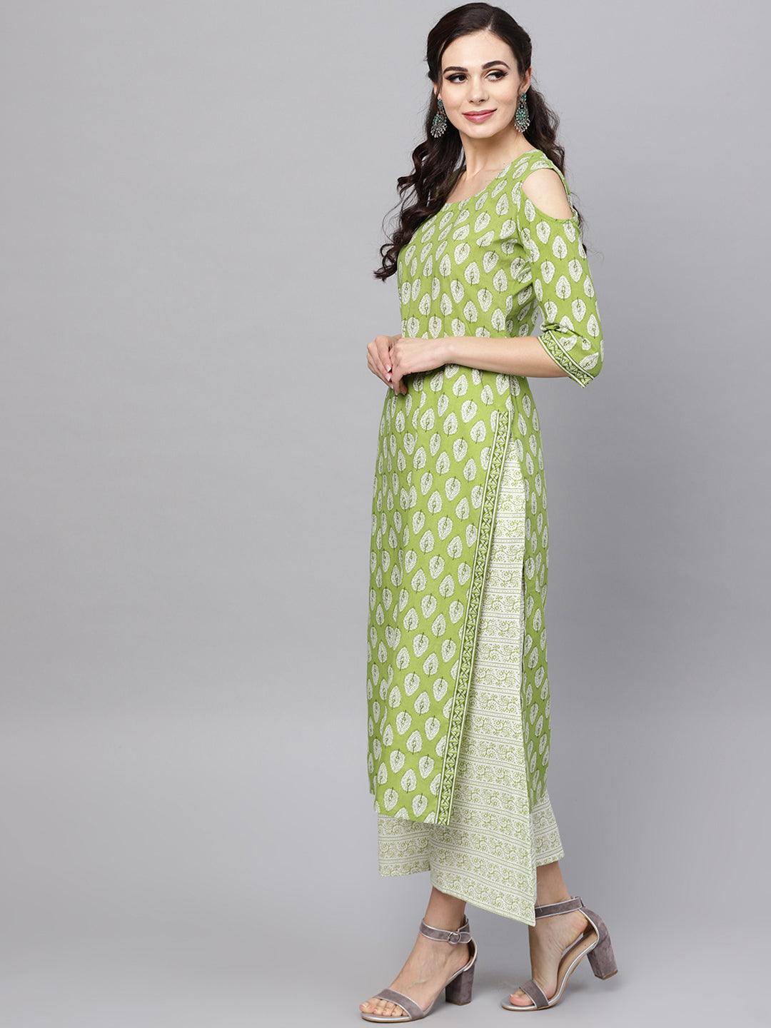 Green Printed Cotton Suit Set