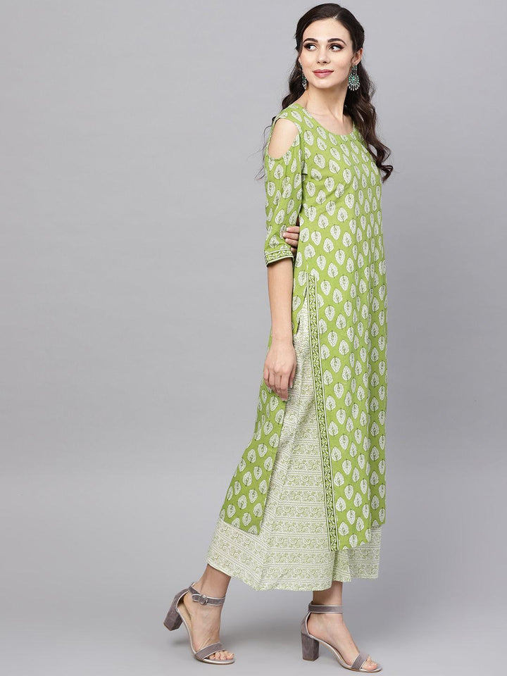 Green Printed Cotton Suit Set - ShopLibas