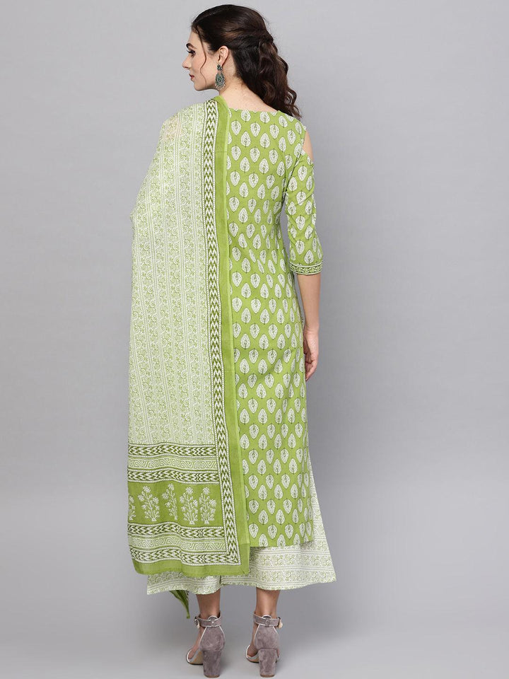 Green Printed Cotton Suit Set - ShopLibas