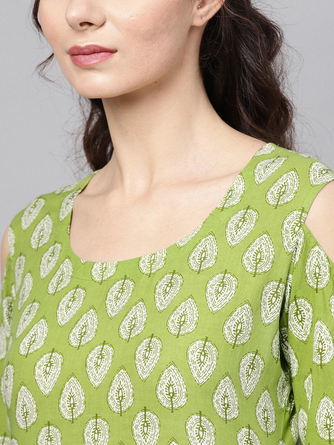 Green Printed Cotton Suit Set