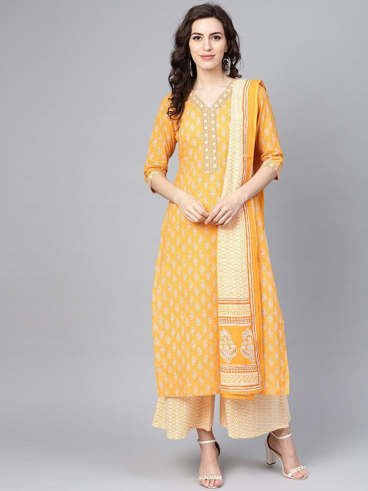 Yellow Printed Cotton Suit Set - ShopLibas