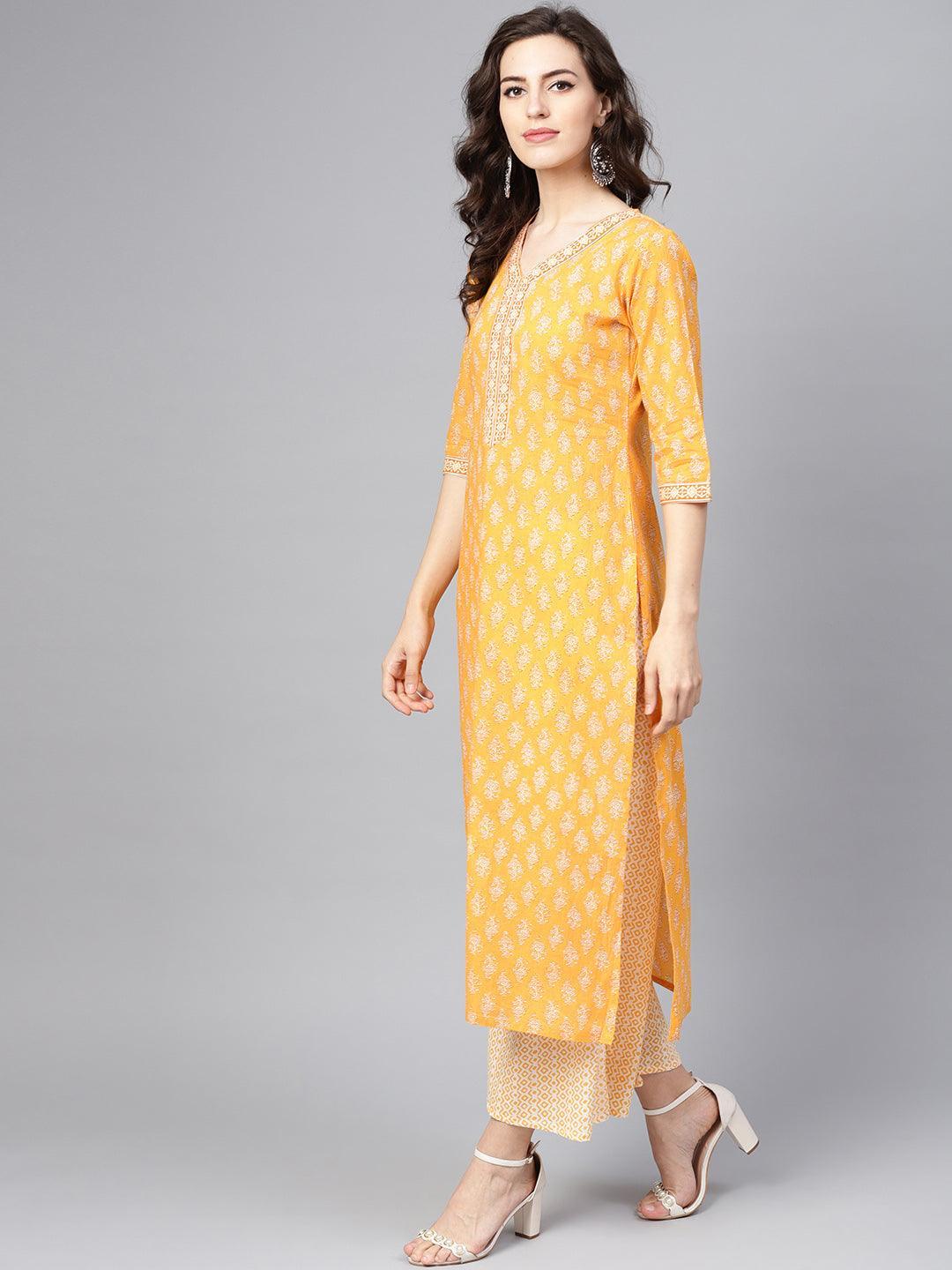 Yellow Printed Cotton Suit Set - ShopLibas