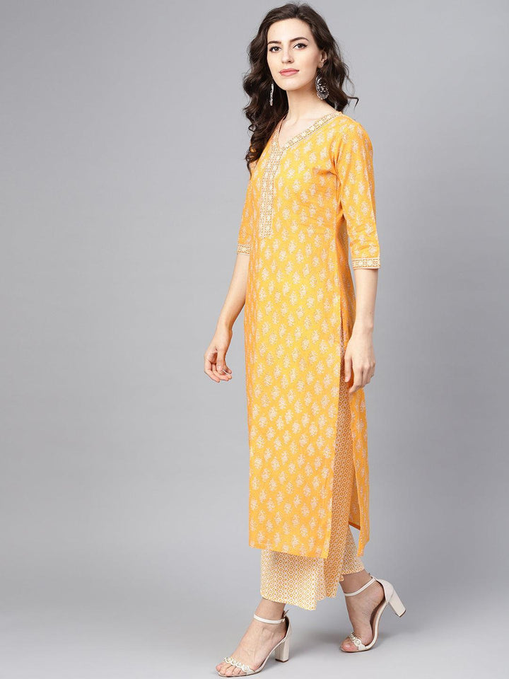 Yellow Printed Cotton Suit Set - ShopLibas