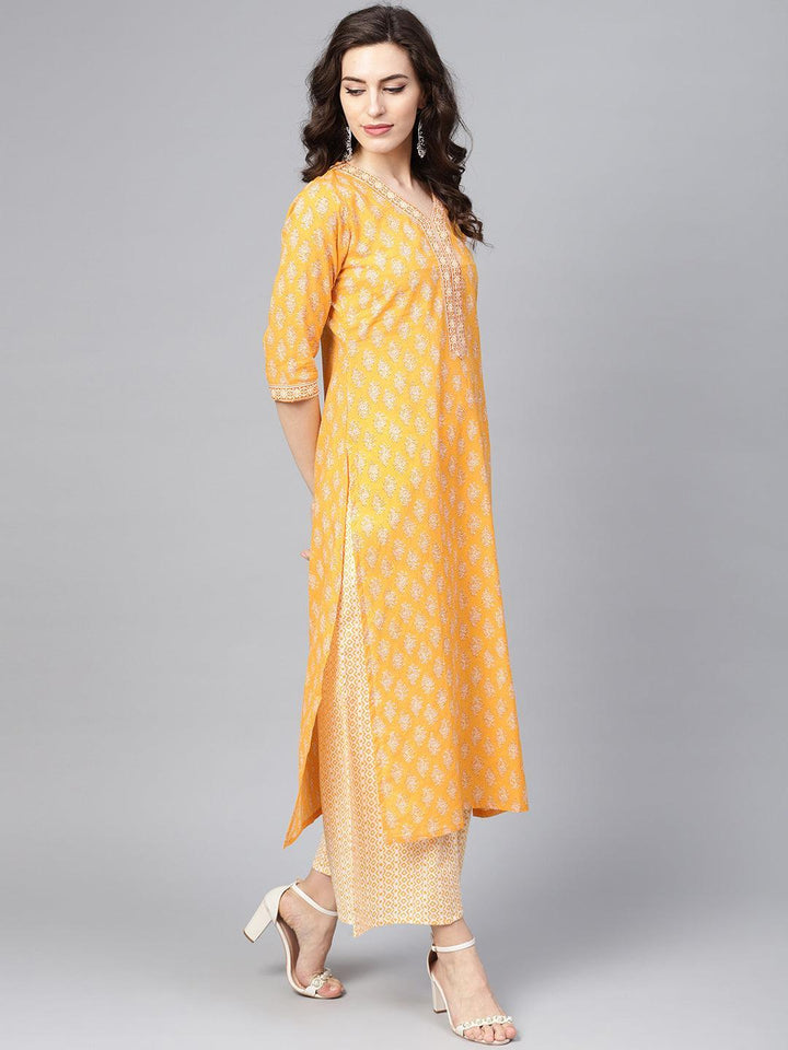 Yellow Printed Cotton Suit Set - ShopLibas