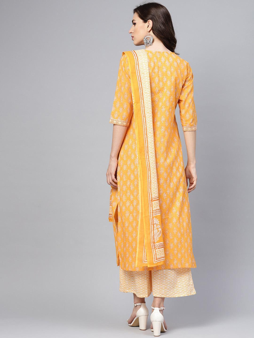 Yellow Printed Cotton Suit Set - ShopLibas