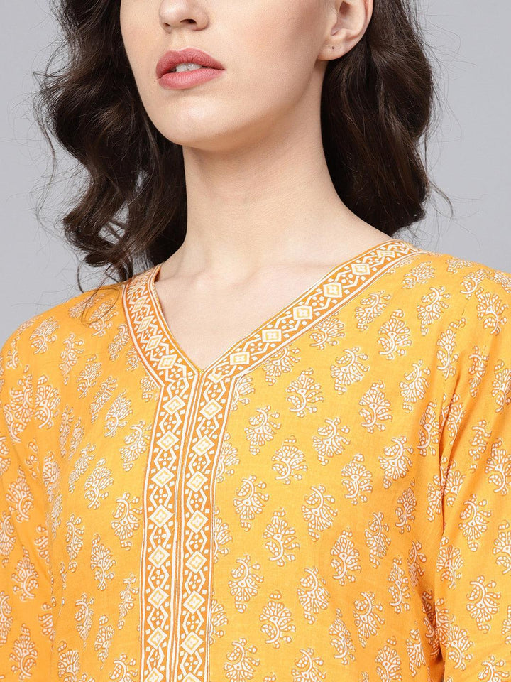 Yellow Printed Cotton Suit Set - ShopLibas