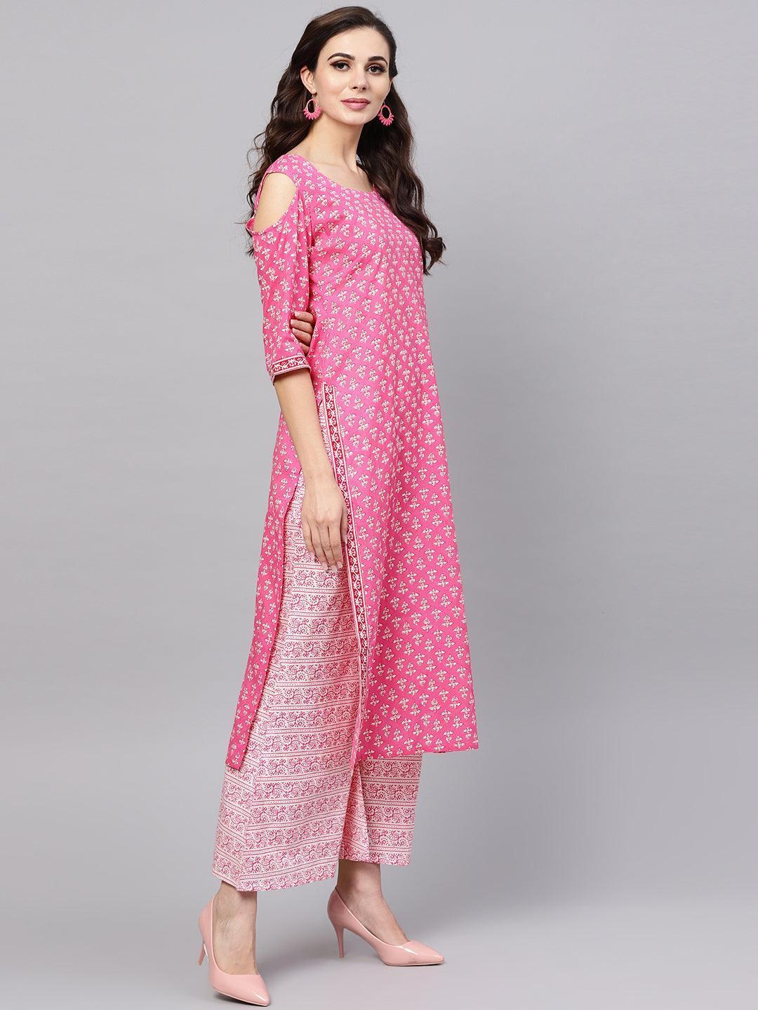 Pink Printed Cotton Suit Set