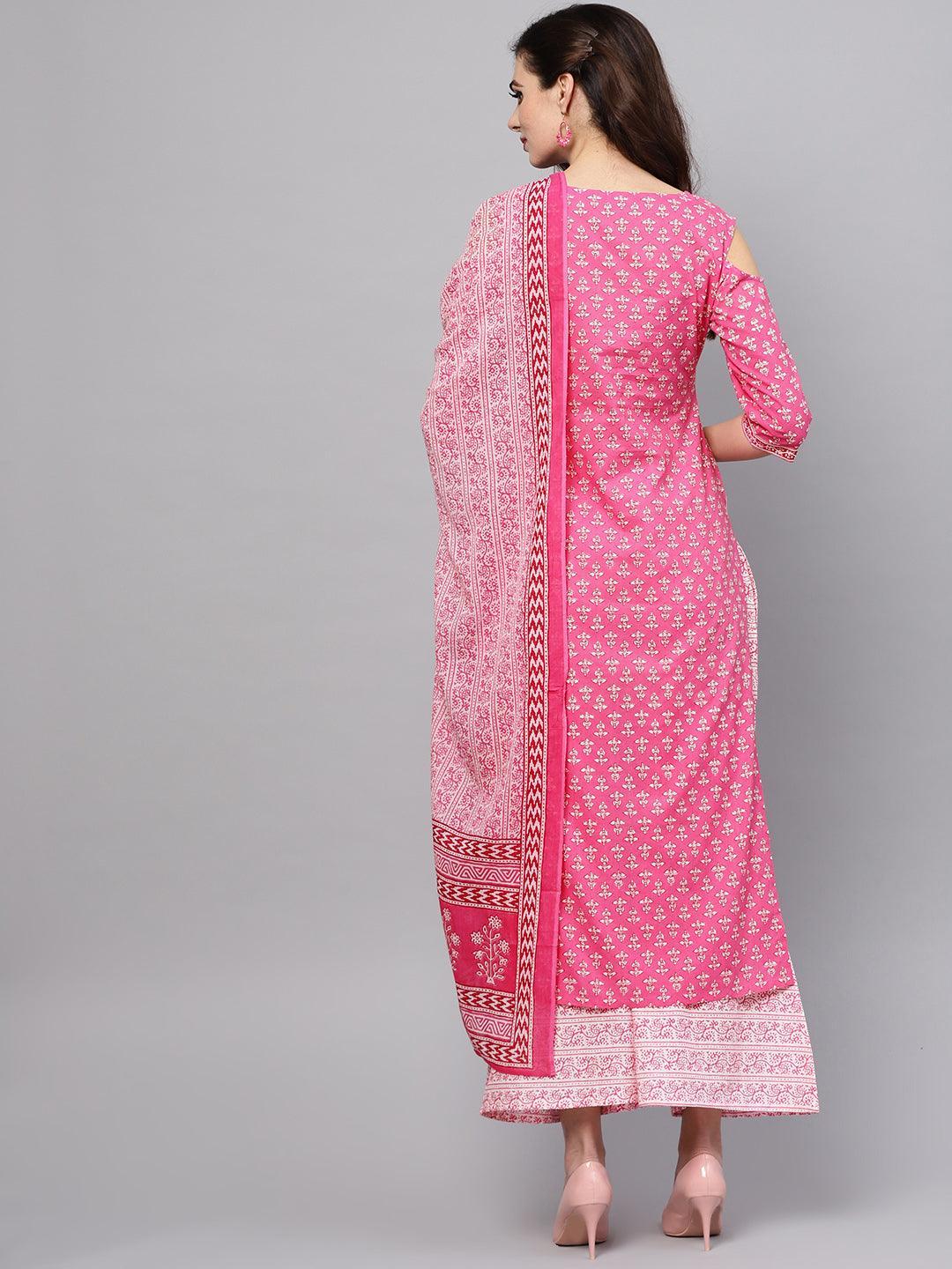 Pink Printed Cotton Suit Set