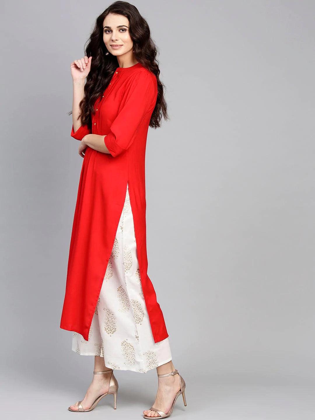 Red Solid Rayon Suit Set - ShopLibas