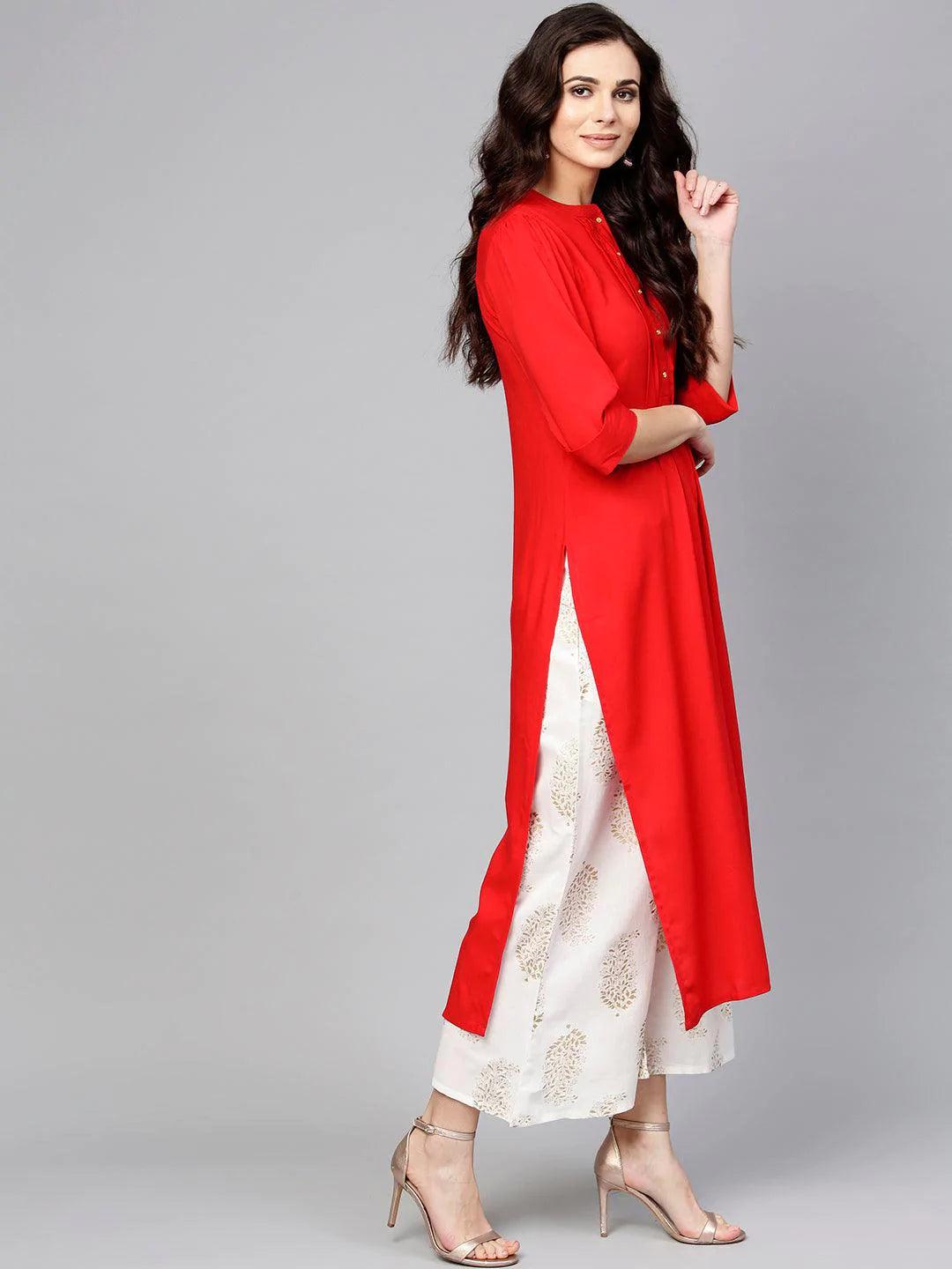 Red Solid Rayon Suit Set - ShopLibas