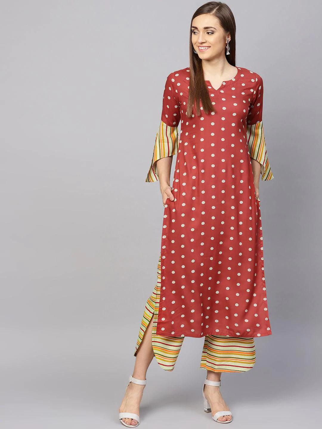 Maroon Printed Rayon Kurta Set