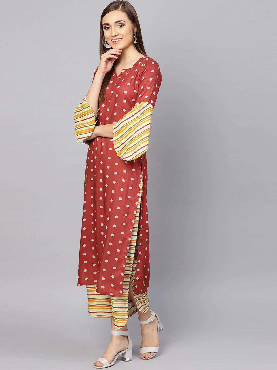 Maroon Printed Rayon Kurta Set