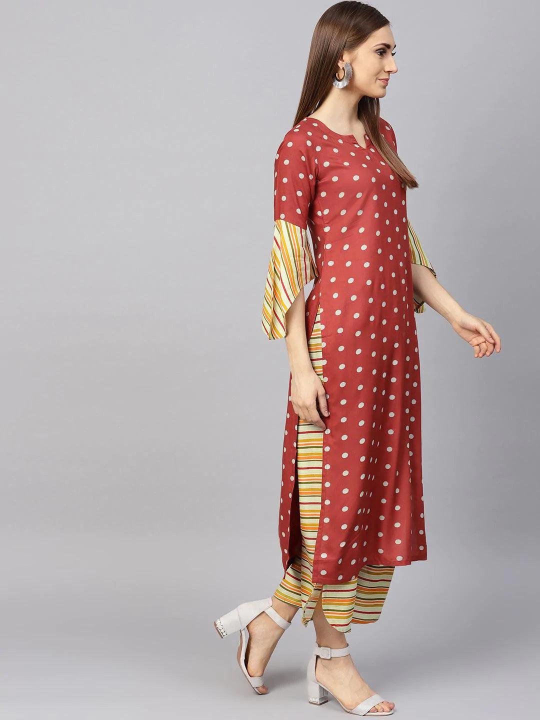 Maroon Printed Rayon Kurta Set