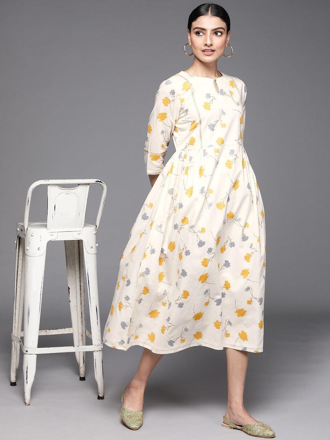 Off White Printed Cotton Dress