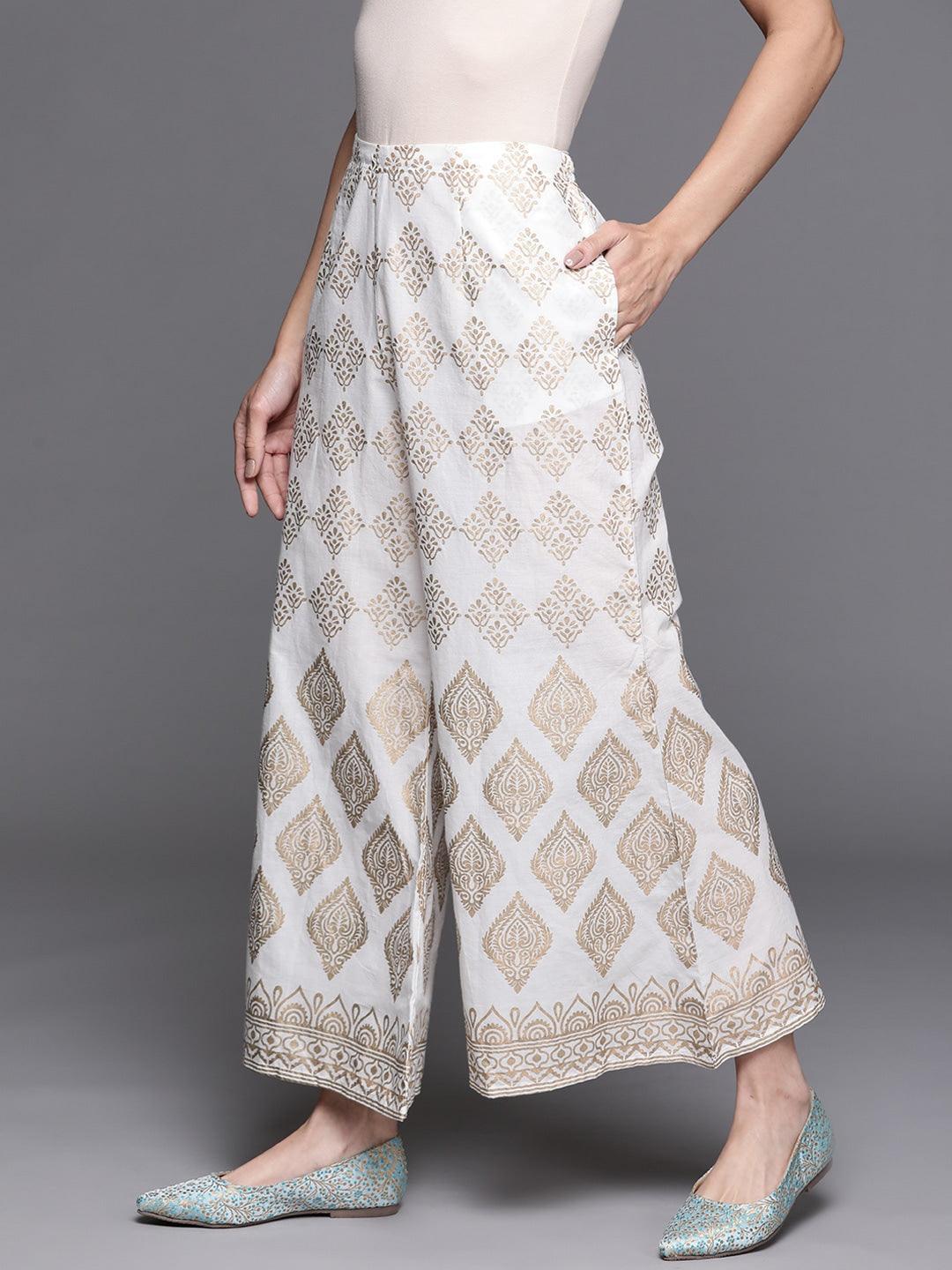 White Printed Cotton Palazzos