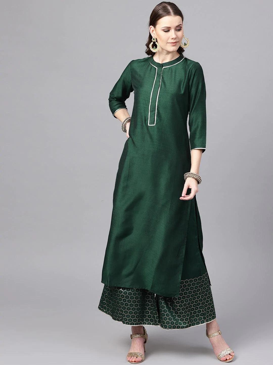 Green Solid Muslin Kurta Set - ShopLibas