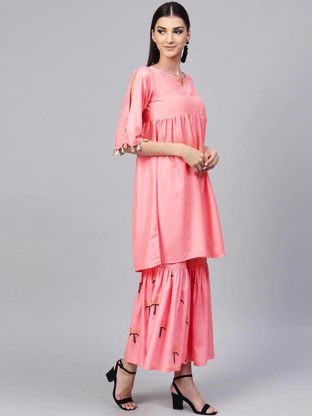 Pink Solid Muslin Suit Set