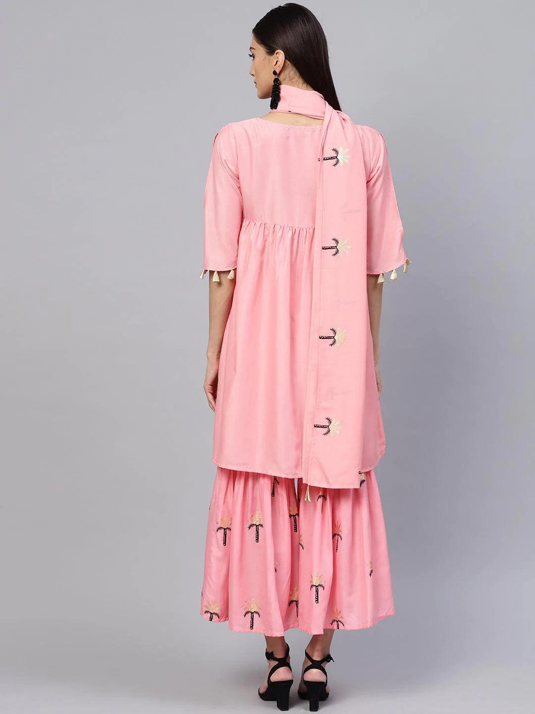 Pink Solid Muslin Suit Set - ShopLibas