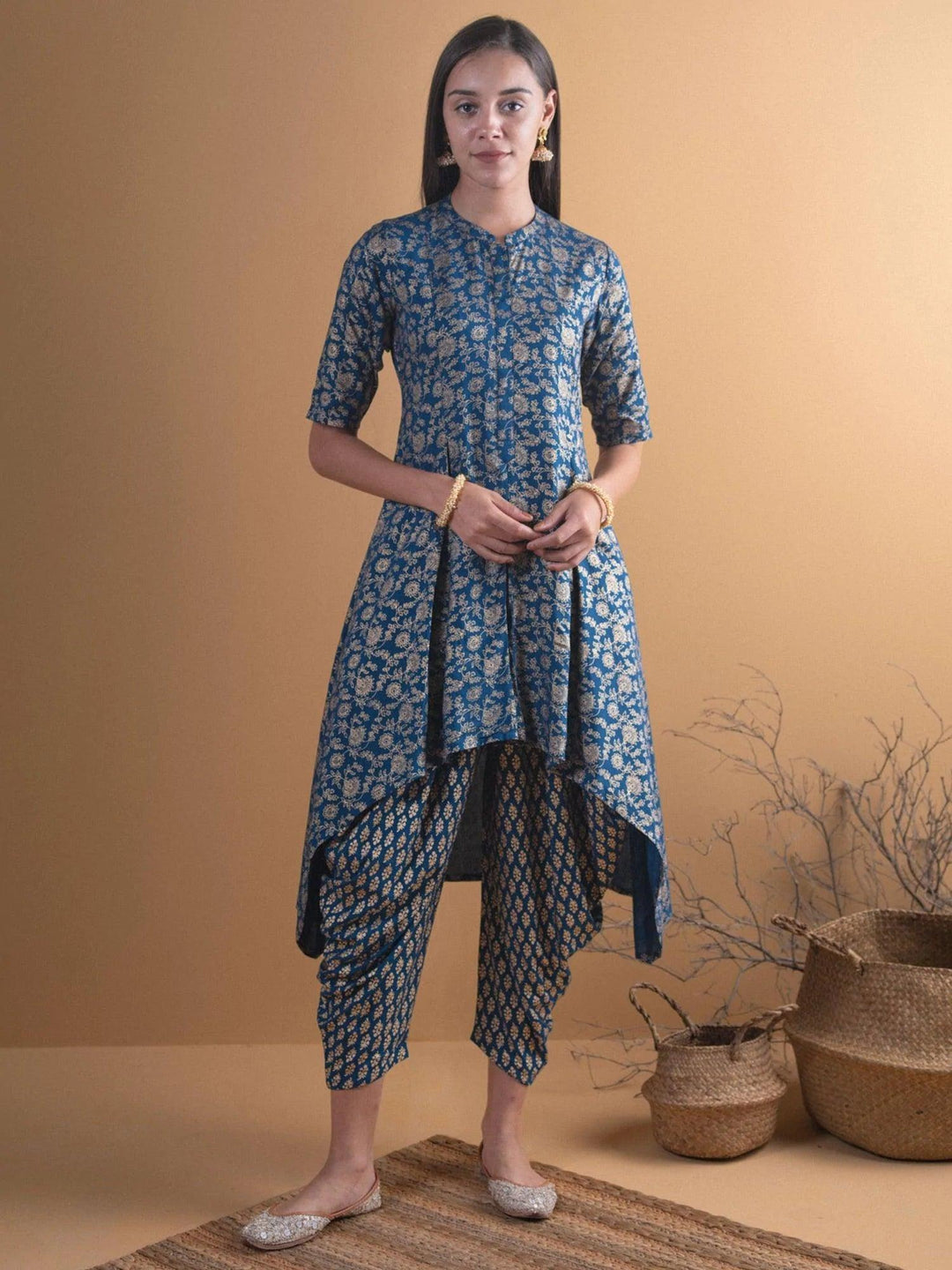 Blue Printed Rayon Kurta Set - ShopLibas