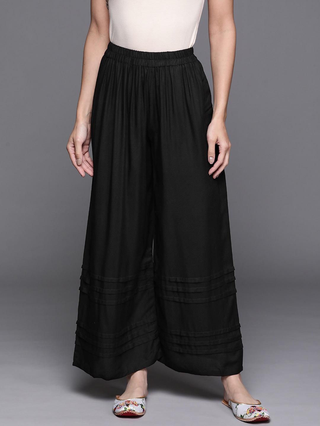 Black Solid Rayon Palazzos