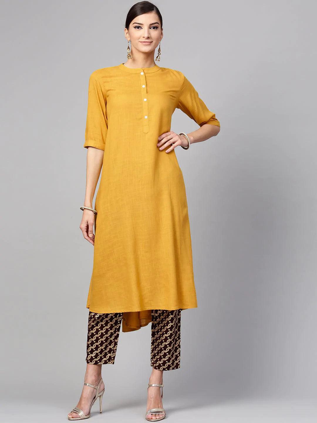 Yellow Solid Rayon Kurta Set