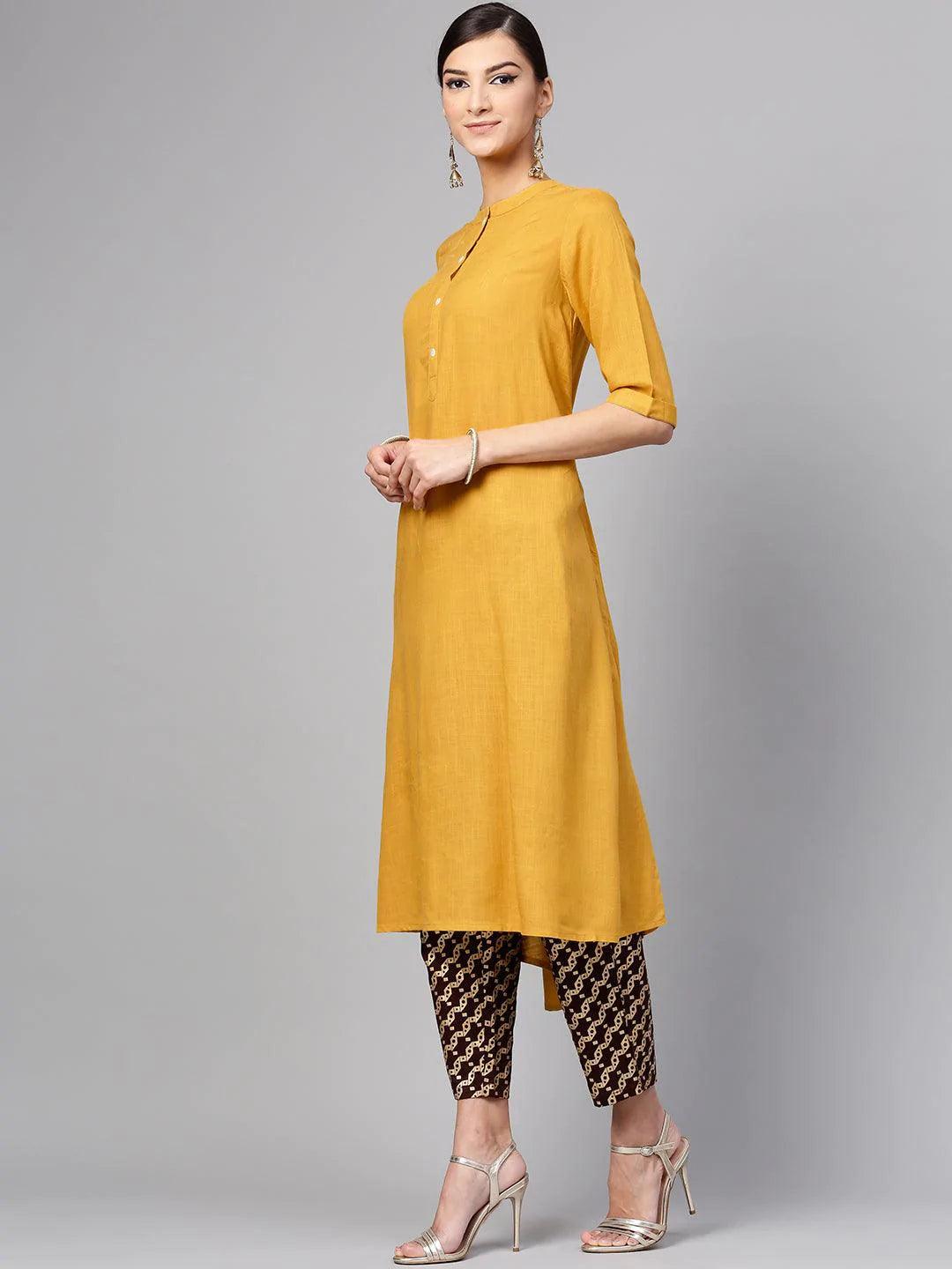 Yellow Solid Rayon Kurta Set