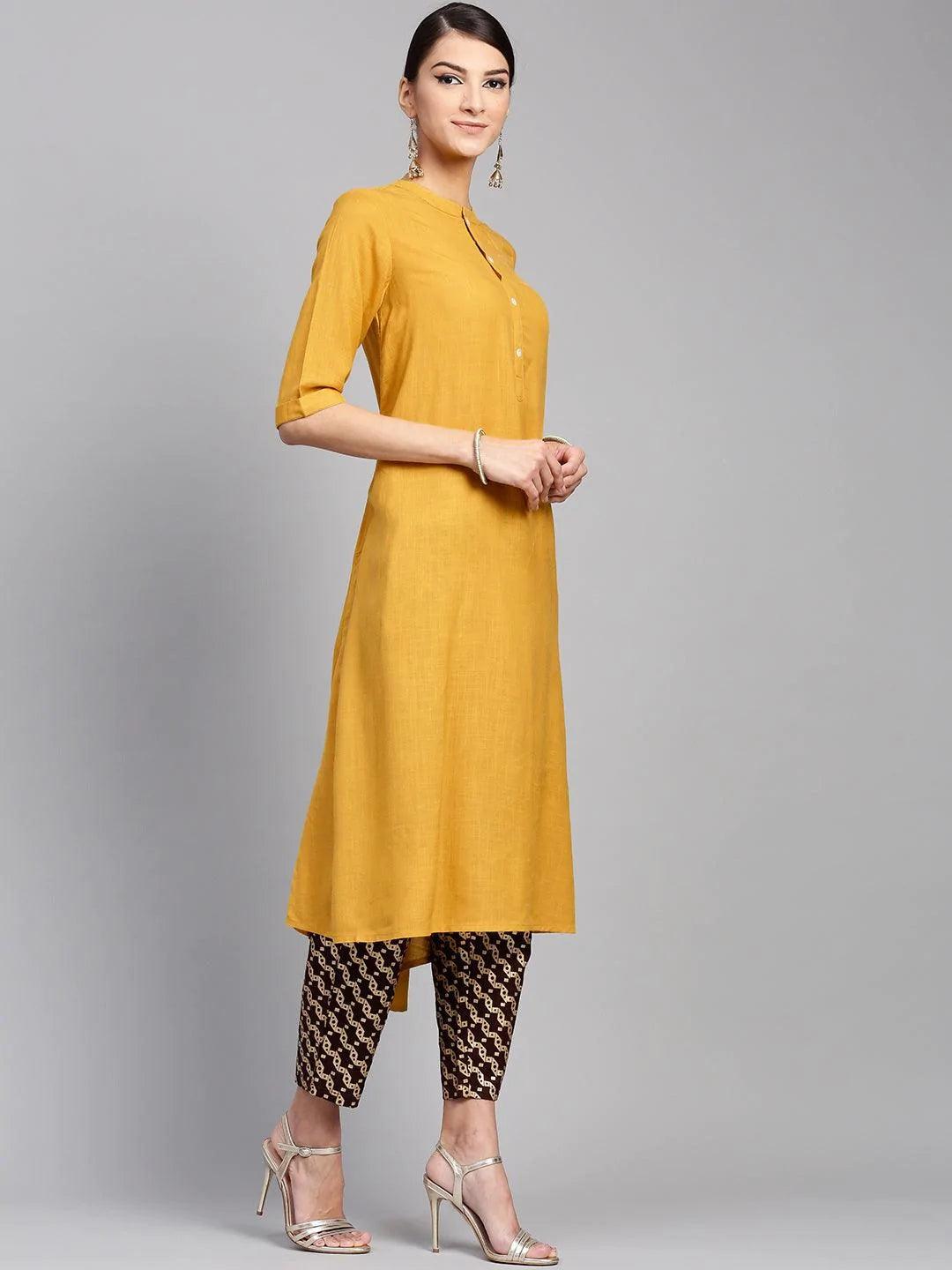 Yellow Solid Rayon Kurta Set