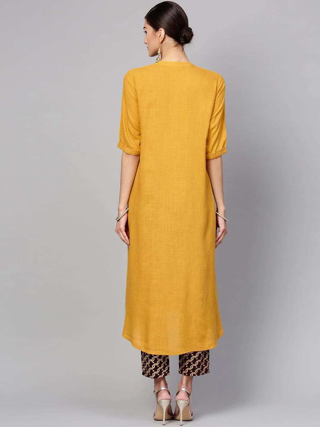 Yellow Solid Rayon Kurta Set