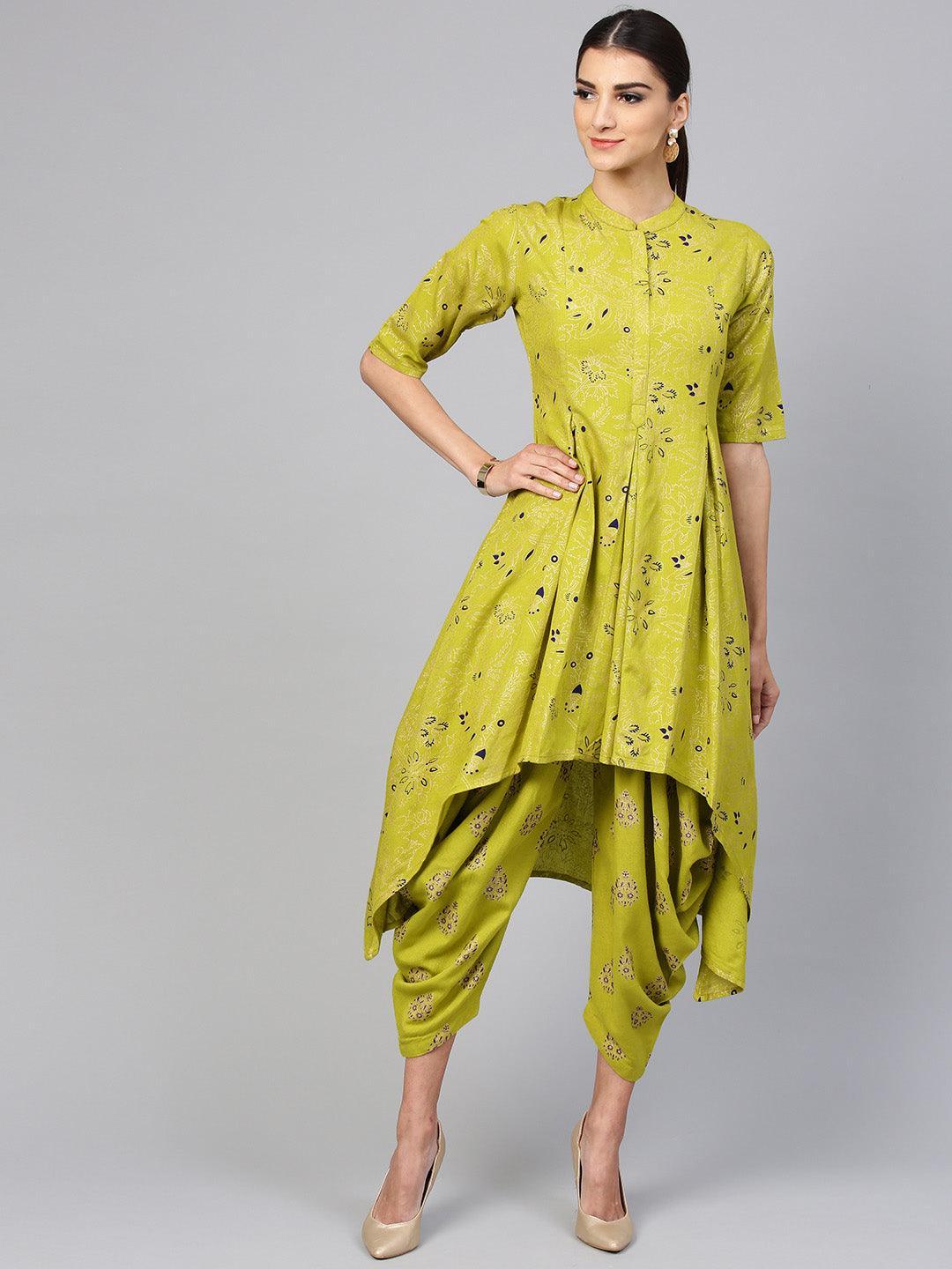 Green Printed Cotton Kurta Set