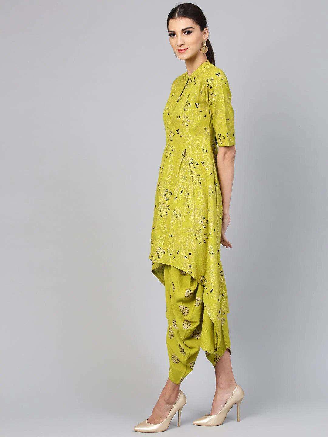 Green Printed Cotton Kurta Set