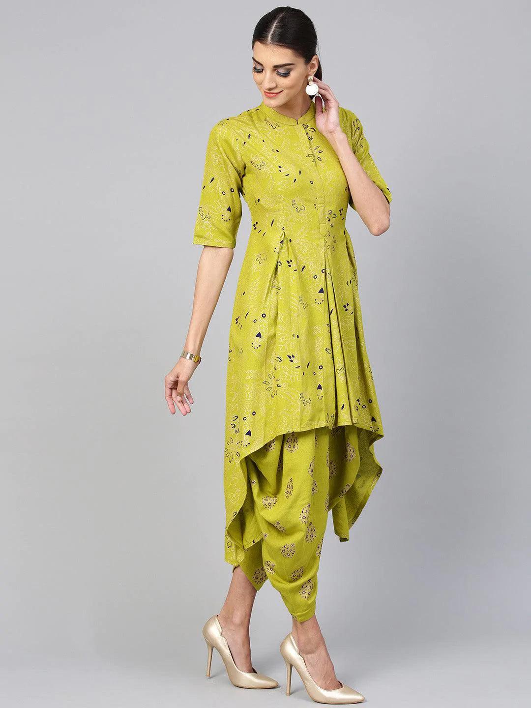 Green Printed Cotton Kurta Set