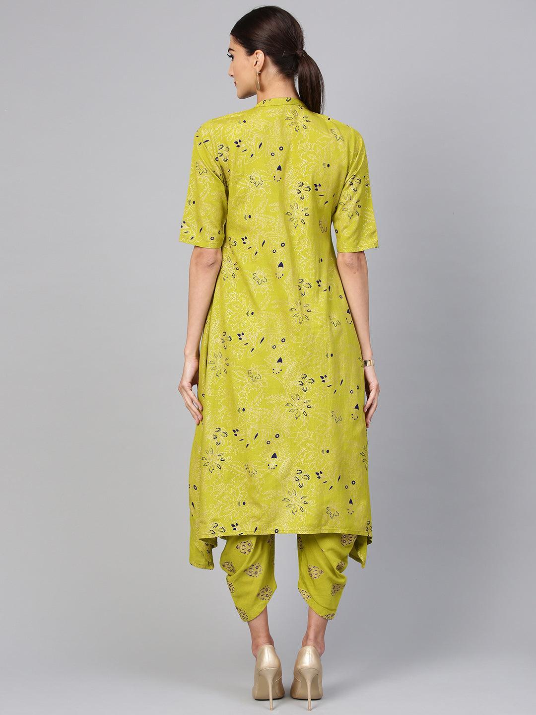 Green Printed Cotton Kurta Set