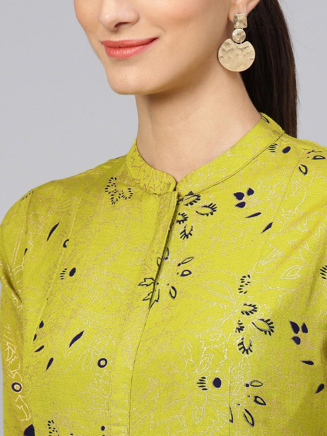 Green Printed Cotton Kurta Set