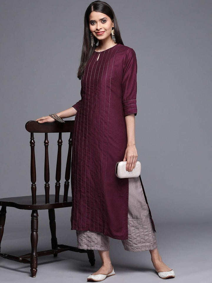 Purple Solid Chanderi Silk Kurta - ShopLibas