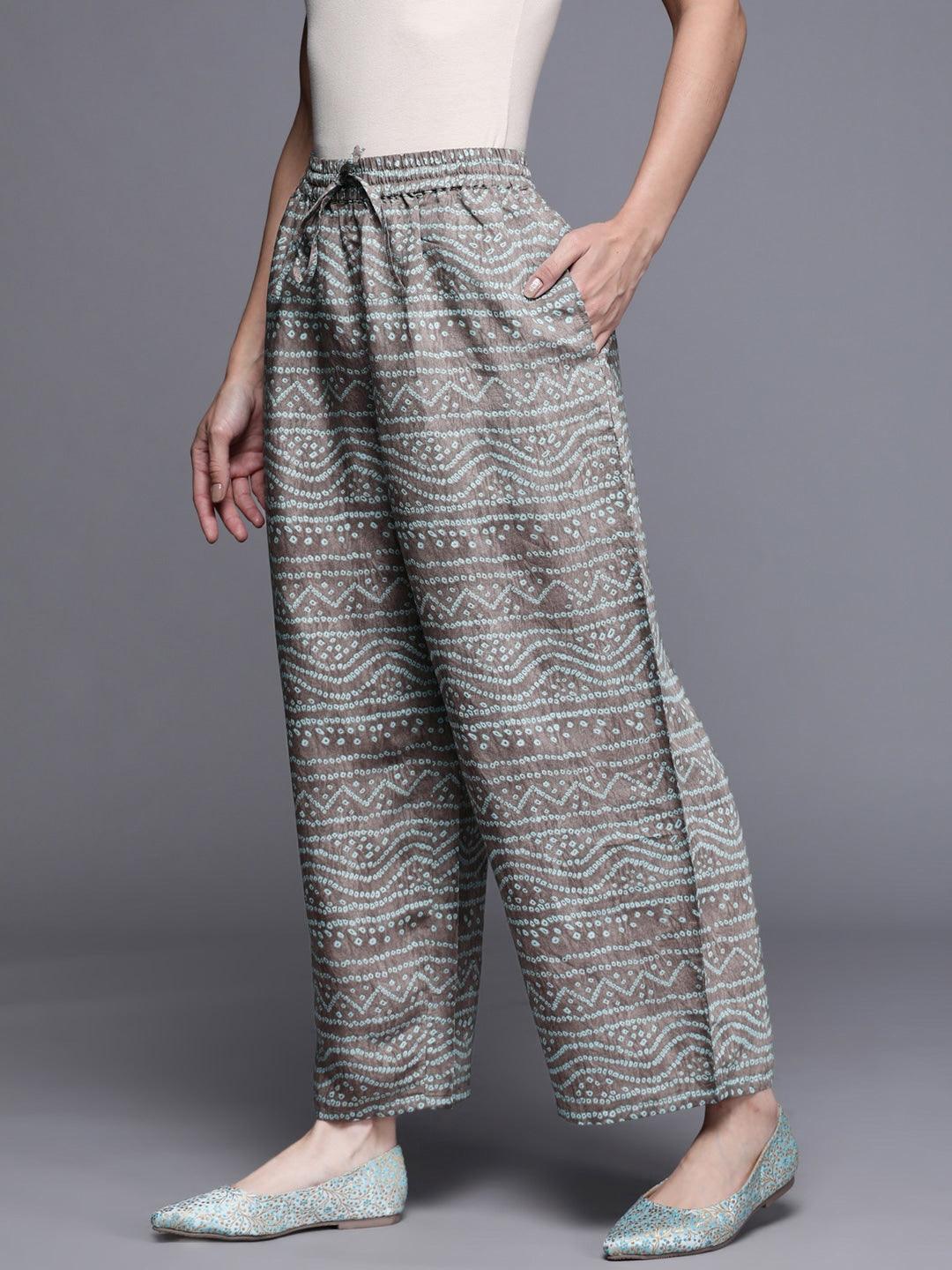 Grey Printed Silk Palazzos