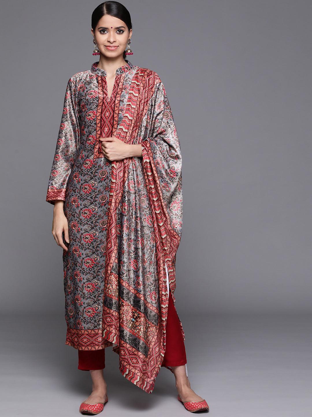 Multicoloured Printed Velvet Suit Set - ShopLibas